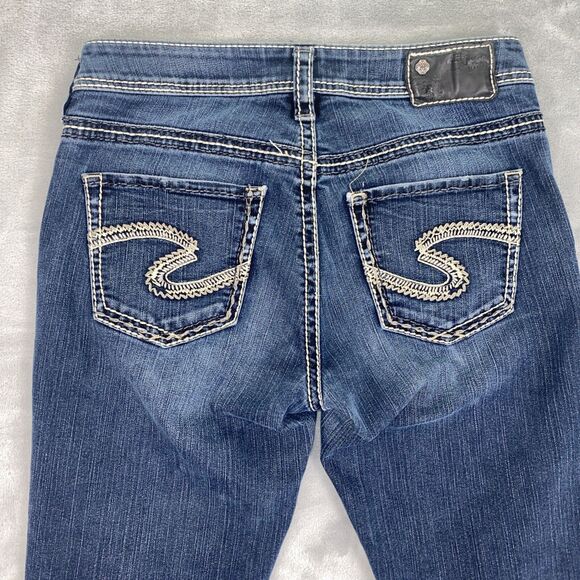 Silver Jeans Women's W28 Suki Dark Wash Thick Stitch Embroidered Straight Leg - Picture 2 of 9